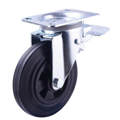 China Size 8 Inch 200mm Adjustable Industrial Caster Rubber Plastic Core Locking Heavy Duty Wheel for sale