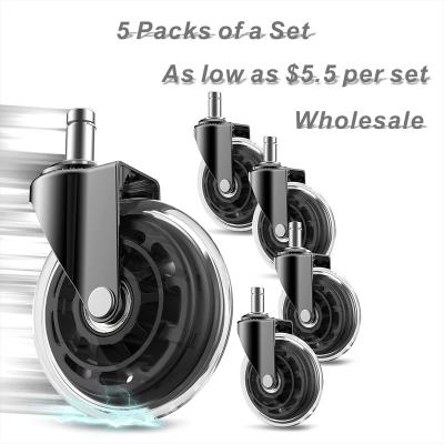 China 5 Packs Factory Outlet Wear Resistant 3 Inch PU Roller Office Chair Caster Wheel for sale