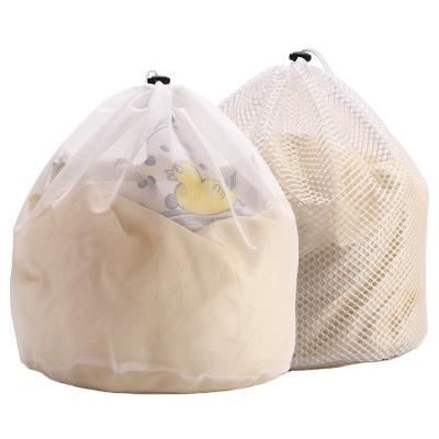 China Recyclable Mesh Drawstring Polyester Laundry Bag Reusable Custom Laundry Bag For Washing Machine for sale