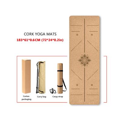 China Full Cork Yoga Mat Printed Anti-Slip Line With Quality Yoga Mat Custom Logo Waterproof 6mm Yoga Mat Fitness Position for sale