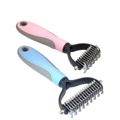 China Amazon Pet Shop Viable Hot Selling Double Sided Shedding Pet Grooming Tool Dog Dematting Comb Grooming Undercoat Rake for sale