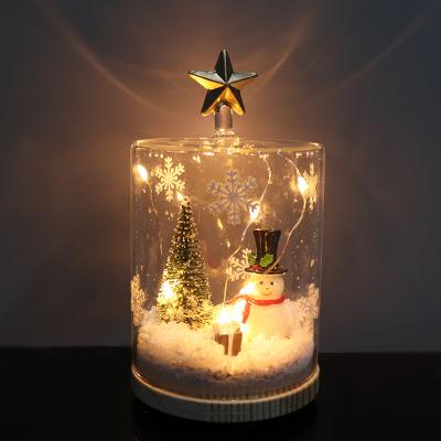 China Popular Natural Style Home Decoration Led Lights Up Glass Dome Bell Top Christmas Wood Square Decoration Led Lights for sale