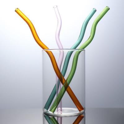 China Viable Juice Straw Colorful Glass Straw Transparent Creative Heat-resistant Colorful Glass Tube Lip-protective Straw for sale