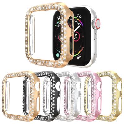 China For Apple Watch Case 6 Double Rows Luxury Watch Case Luxury Diamond Protective Glass Cover For Apple 5 4 Se Accessories for sale