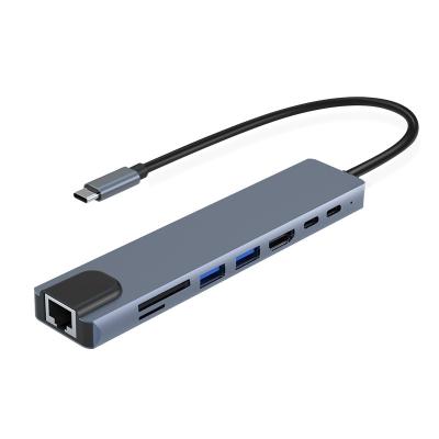 China High Quality Heat Dissipation Usb C Hub 8 In 1 Adapter Multifunctional Usb C Hub For Macbook Pro And Laptops Hub for sale