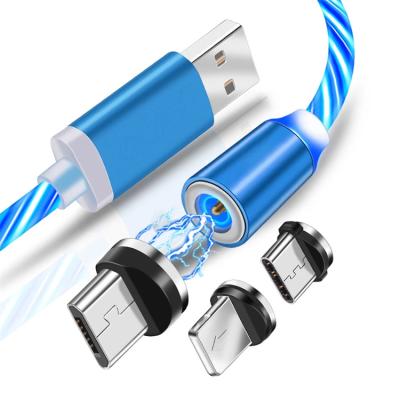 China 3 in 1 USB Cable with LED Indicator High Quality 3 in 1 Magnetic LED Mobile Phone Charger USB Fast Charging Cable for sale