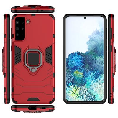 China New Shockproof Drop Proof Car Ring Holder Stand Magnetic Shockproof Phone Case For Samsung S21 Armor Case for sale