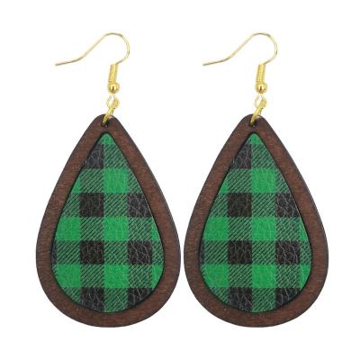 China Other Christmas PU Bark Wood Grain Wood Frame Leather Earrings Leather Trim Christmas Earrings for sale