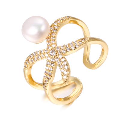 China Other Hot Sale Version Pearl Rings Brass Micro Zircon Ring Pearl Rings For Women for sale