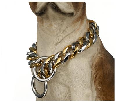 China JINDA Lights 18k Gold Large Dog Chain Leash 32mm Dod Collar Crystal Dog Collar Chain And Black Leash for sale