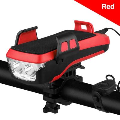 China Bicycle Front LED Bike Lamp Mobile Phone Holder Bicycle Horn Safety Warning Lights for sale