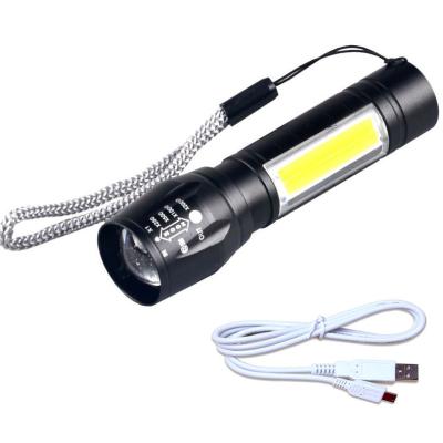 China Portable mini Aluminum COB Tactical Torch, Zoomable Torchlight Waterproof LED USB rechargeable Flashlight Te koop