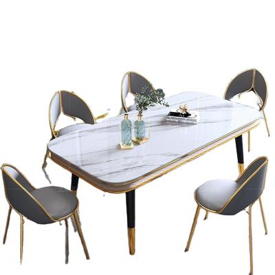 China (Others) Factory Direct Sales Adjustable Stainless Steel Dinner Set Table Gold Plated Marble Top Dinner Tables for sale