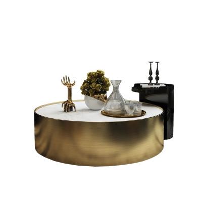 China High quality luxury coffee table living room furniture style brush gold stainless steel modern agglomerated stone coffee table convertible for sale