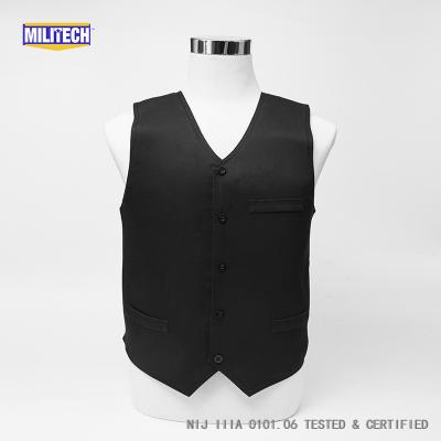 China Size L Black VIP Twaron Aramid Militech Style NIJ IIIA 3A 0101.06 and NIJ 0101.07 HG2 Twaron Aramid Concealable Bulletproof Vest Secret Vest for sale