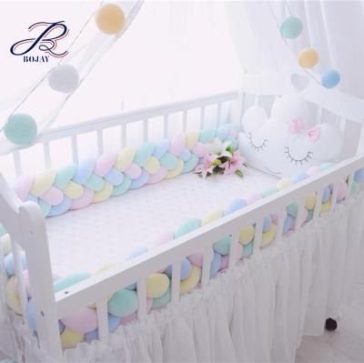 China Baby Protector Three Braided Crib Bumper 190cm Chunky Knit Baby Bedding Bumper Knot Bumper Mixed Colors Crib Bumper Pillow for sale