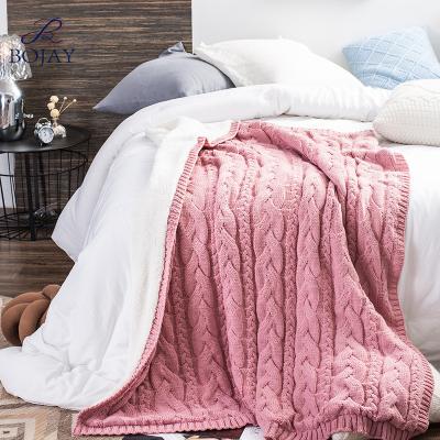 China Anti-pilling Double Sided Throw Acrylic Sherpa Fleece Blanket Soft Knitted Thick Thick Blanket Camping Travel Blanket for sale