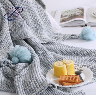 China 100% Nordic Home Weave Knitted Baby Blanket High Quality PASSIONATE Cotton Decor Sofa Blanket Pompom for sale