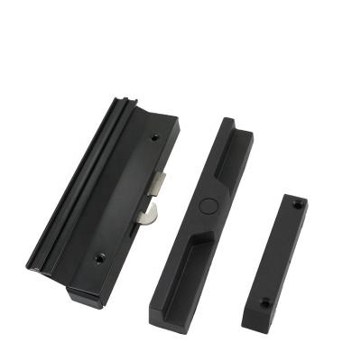 China Aluminum Alloy Modern Black Frame Door Handle Safe Sliding Aluminum Lock Set Without Lock Cylinder for sale