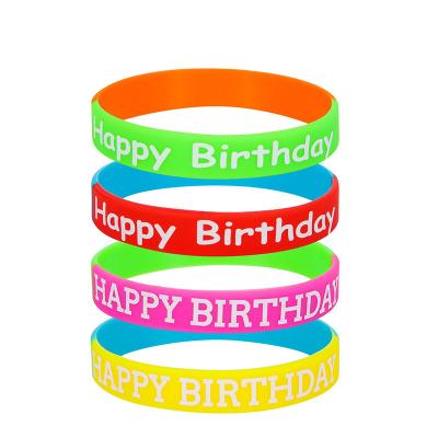 China Popular Happy Birthday Wristbands Silicone Stretch Rubber Bracelets For Teenagers Birthday Party for sale