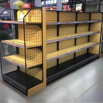 China Heavy Double Sided Weigh Grocery Gondola Supermarket Wooden Steel Retail Shelves for sale