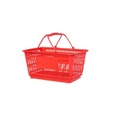 China Durable Hot Selling Supermarket Blue Red PP Plastic Double Handle Shopping Basket for sale