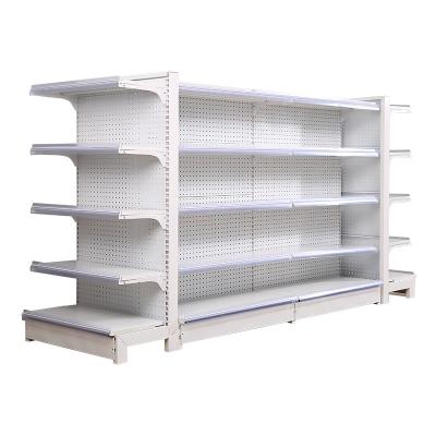 China Hot Sale Double Sided Super White Steel Market Racks Supermarket Storage System Shelf for sale