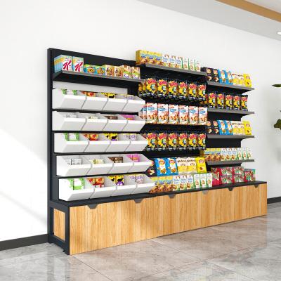 China Single Sided Single Faced Wholesale Wood Steel Against Wall Candy Shelves For Retail Store for sale