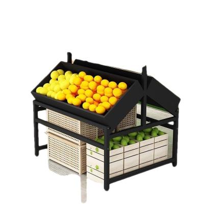 China Factory direct sale wooden double-sided fruit rack supermarket fruit and vegetable display rack for sale