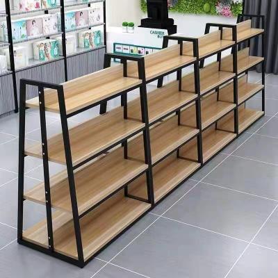 China Wine and Liquor Store Grocery Supermarket Store Shelves Household Store Wooden Double Sided Fashionable Wooden Display Racks for sale