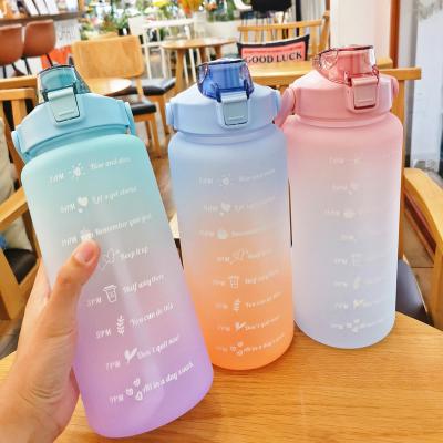 China 1000ml Large Capacity Portable Outdoor Plastic Gradient Color Viable Hot Selling Novelty Water Bottle With Straps for sale