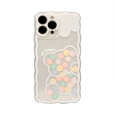 China New Sublimation TPU Lace Wave Rose Bear Transparent Mobile Phone Case Cover For iPhone for sale