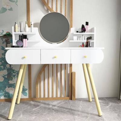 China New Design Extendable Led Mirror Light Kids Makeup Table Dresser 3 Drawers Vanity Desk With Shelves for sale