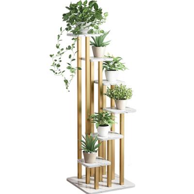 China Modern Metal Flower Plant Shelf 6 Pots Holder Wedding Green Decorative Green Plants Stand Flower Display Rack for sale