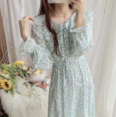 China Spring and autumn Korean women's anti-static long-sleeved dresses, fresh floral dresses for women for sale