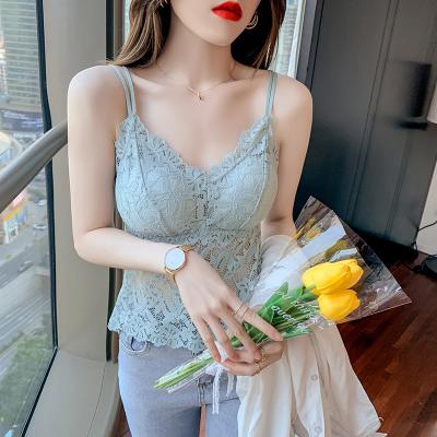 China New Dovetail Beautiful Lace Back Outer Hollow Out Camisole Wear Anti-Shrink Top Bumping Shirt Women for sale