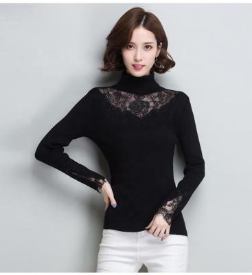 China Anti-wrinkle 2021 Autumn Cavity Embroidered Turtle Neck Sweater Slim Diet Women for sale