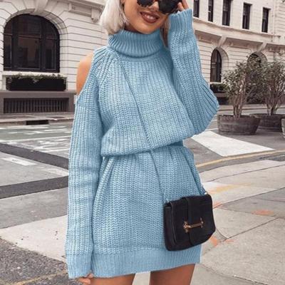 China Anti-wrinkle European and American countries autumn and winter new sweater women's high-neck sweater mid-length dress for sale