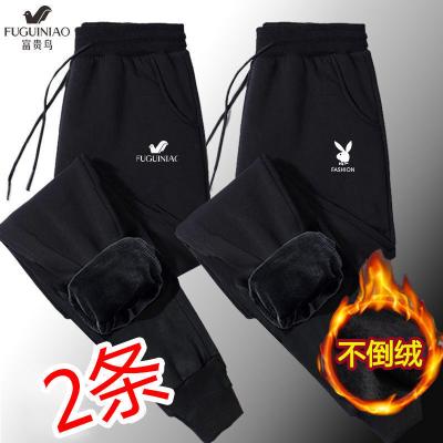 China Anti-wrinkle plus loose men's tie-pants sports pants autumn winter thick casual men's long velvet pants for sale