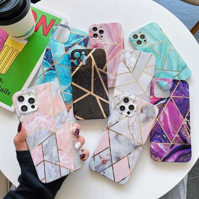 China Shockproof Luxury Electroplating Marbling Women Phone Case IMD Printed Mobile Back Cover For iPhone 13 For iPhone 12 13 for sale