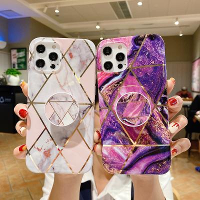 China 2022 Shockproof Marble Case For iPhone 13 12/12 Pro With Bracket Plating Soft IMD Cell Phone Case For iPhone 14 11/Xs/Xr/X/8/7/6 for sale