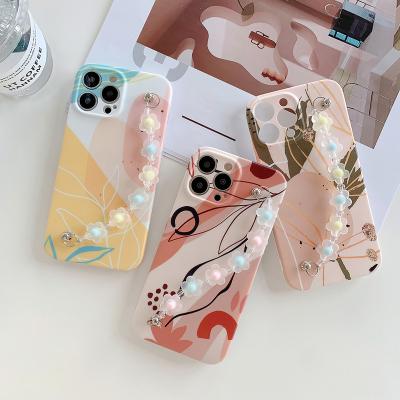 China Imd shockproof cell phone case for iphone 11 sublimation 12 tpu pc cell phone case for iphone 13 13 pro with flower hand strap for sale