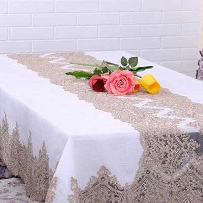 China Embroidery Waterproof High Quality Polyester Rectangle White Tablecloth for sale