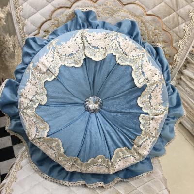 China Anti-static European Style Lotus Lace Embroidery Craft Round Pillow Cushion Body Pillow for sale