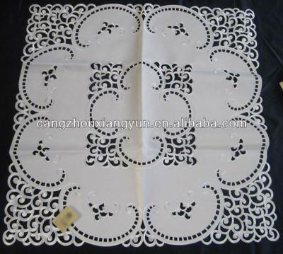 China New design durable cheap simple cutwork white satin tablecloth for sale