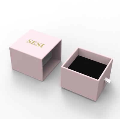 China Protect Custom Logo Luxury Drawer Paper Jewelry Box Ring Jewelry Thick Pink Paper Jewelry Box Set Packaging for sale