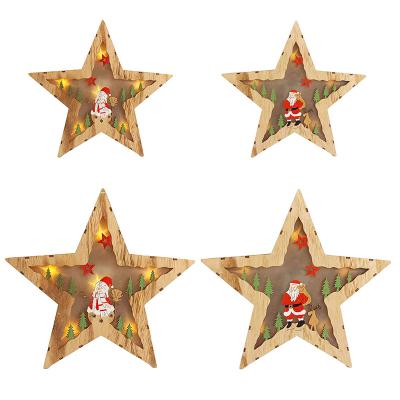 China Hot Selling Star Shape Christmas Holiday Decoration Christmas Ornaments Wooden Home Table Ornament for sale