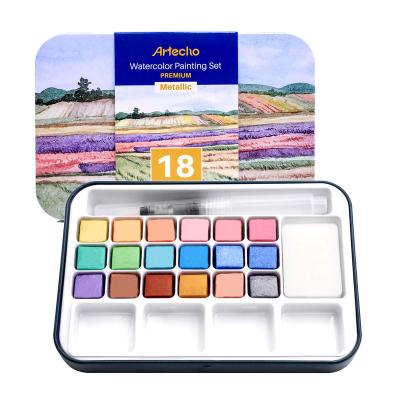 China Artecho's Paint Watercolor Set with 18 Metallic Colors including Water Brush Pen, Sponge and Blank Color Chart in Watercolor P Account 1 for sale