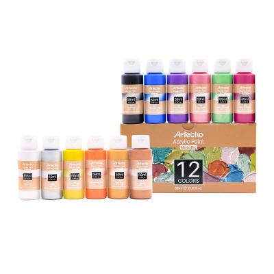 China Artecho Acrylic Paint Set of 12 Color Metallic Paints, 2Ounce/59ml Vibrant Paint for Art Paint, Decorate, Supplies for Wood 2oz/59ml for sale