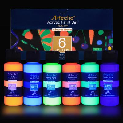 China Artecho 6 Acrylic Paint Set Neon Glow in the Dark Paint, 2 Ounce/59ml Paint for Art Paint, Decorate, and Outdoor 2oz/59ml Lots for sale